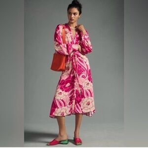 FARM Rio Pink and Cream Floral Long Sleeve Dress L, NWT.